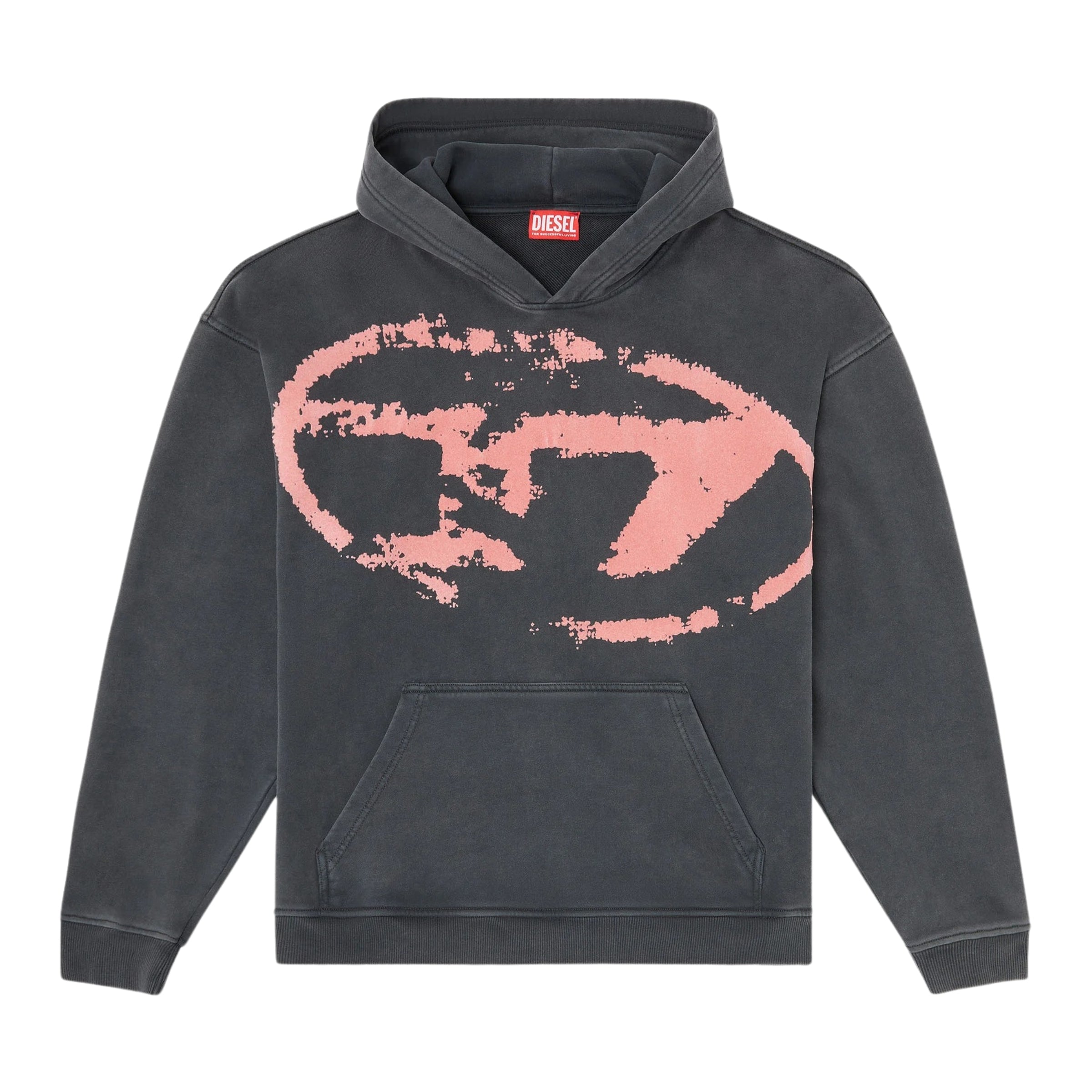 Diesel Sweatshirt Hooded Flocked Oval D Logo Black